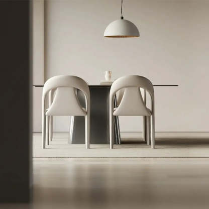 Modern Off-White Leather Curved Back Dining Chair