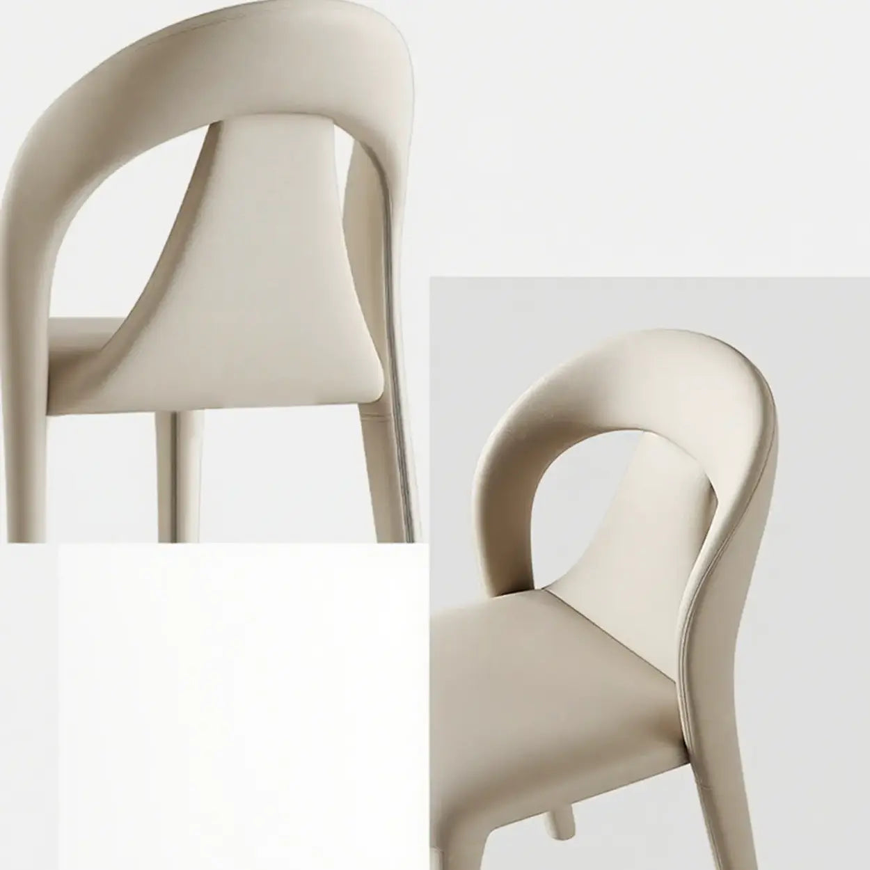 Modern Off-White Leather Curved Back Dining Chair