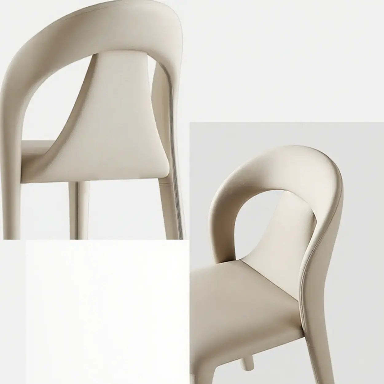 Modern Off-White Leather Curved Back Dining Chair