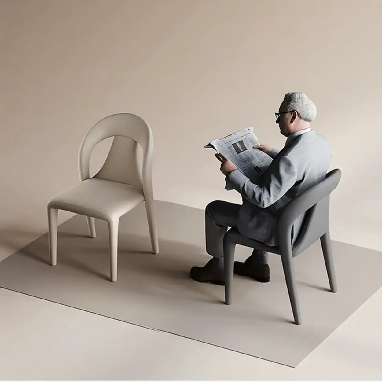 Modern Off-White Leather Curved Back Dining Chair