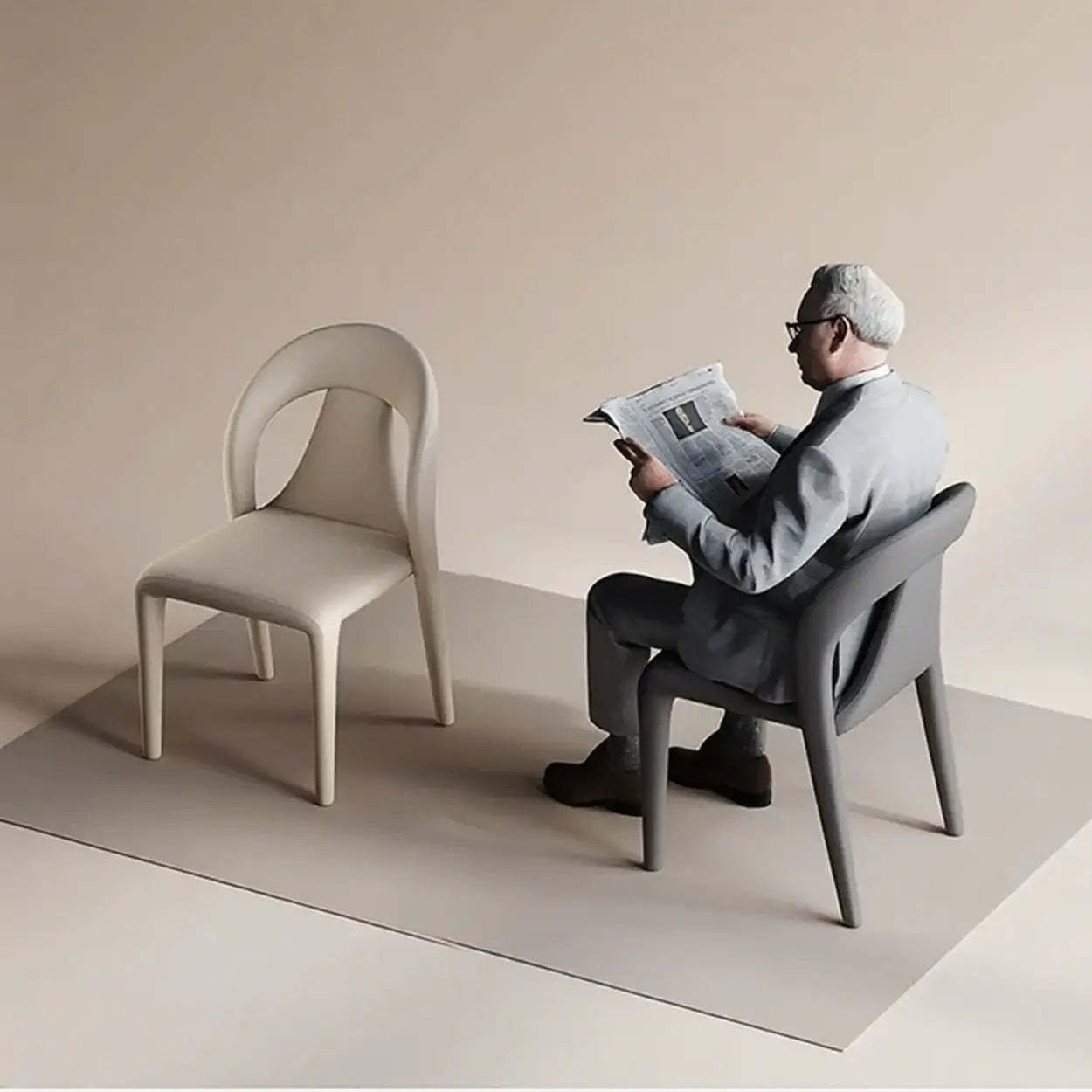 Modern Off-White Leather Curved Back Dining Chair