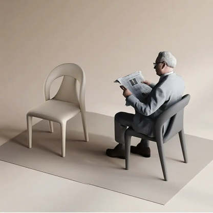 Modern Off-White Leather Curved Back Dining Chair