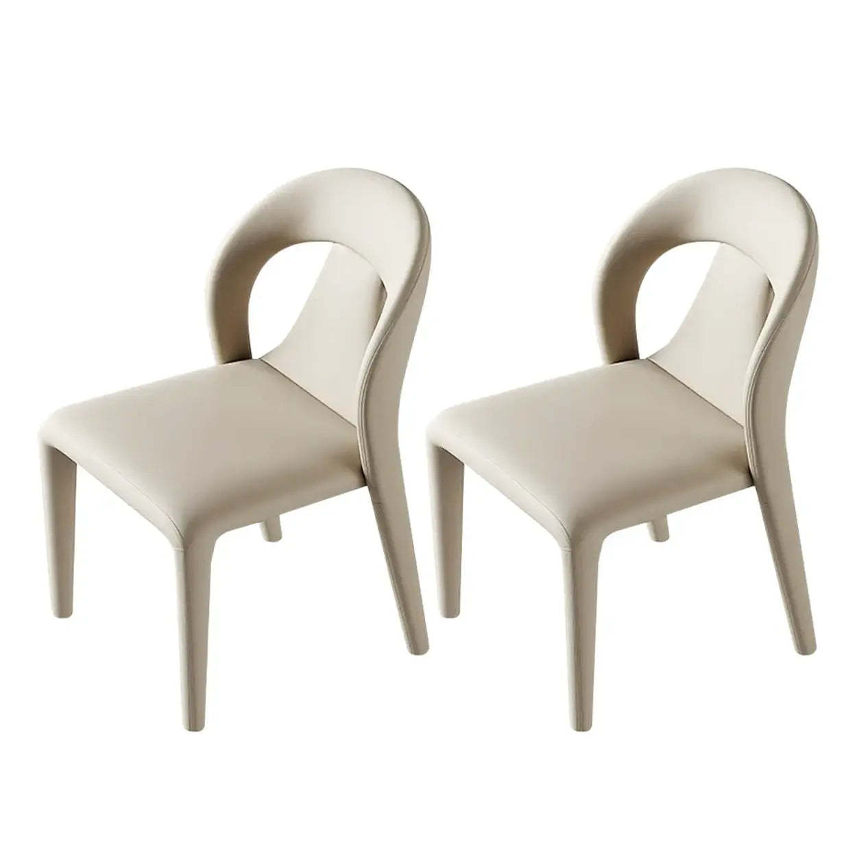 Modern Off-White Leather Curved Back Dining Chair