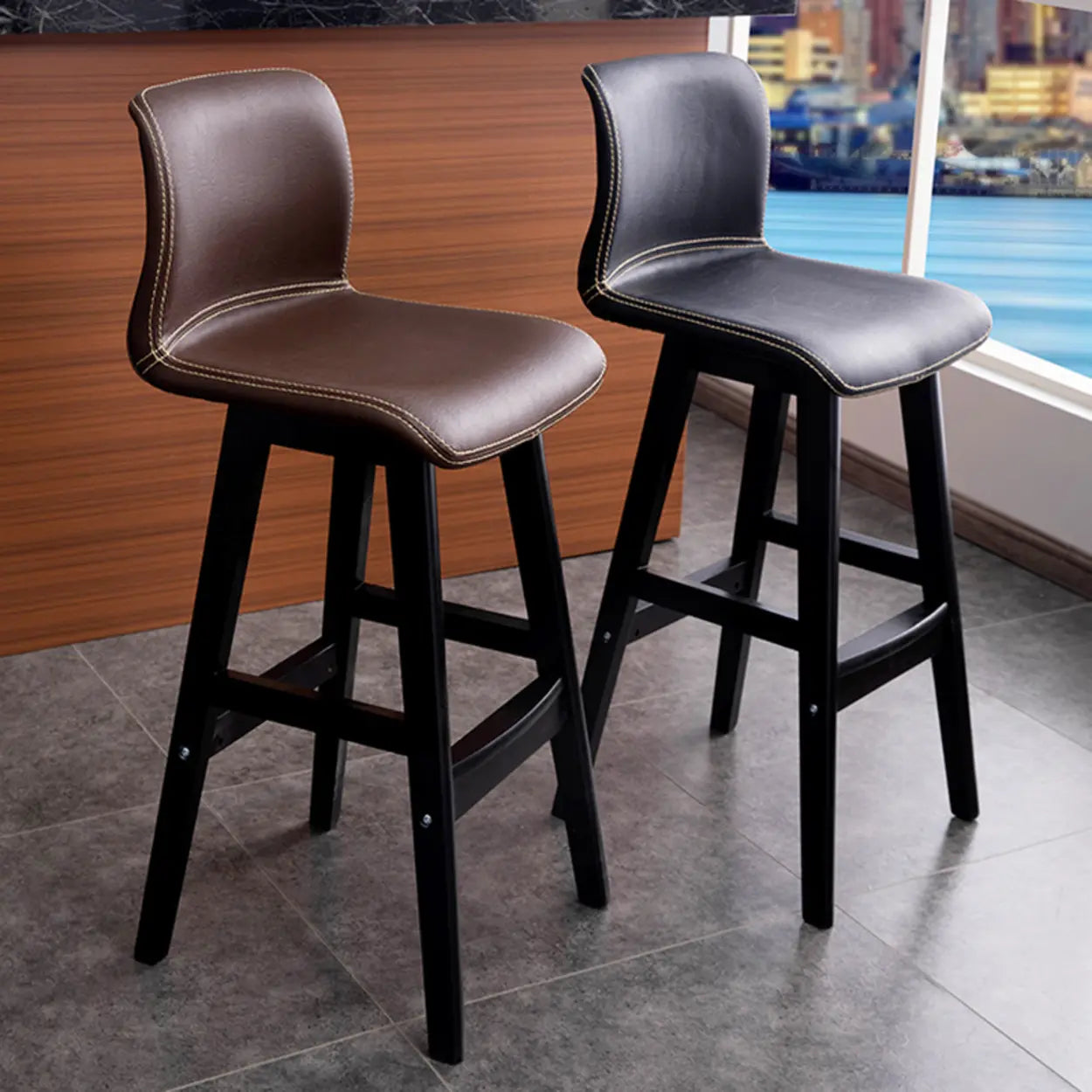 Modern Upholstered Low-Back Bucket Bar Stool