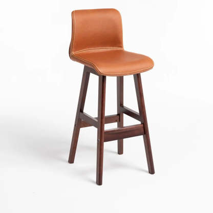 Modern Upholstered Low-Back Bucket Bar Stool — Brown / Yellow