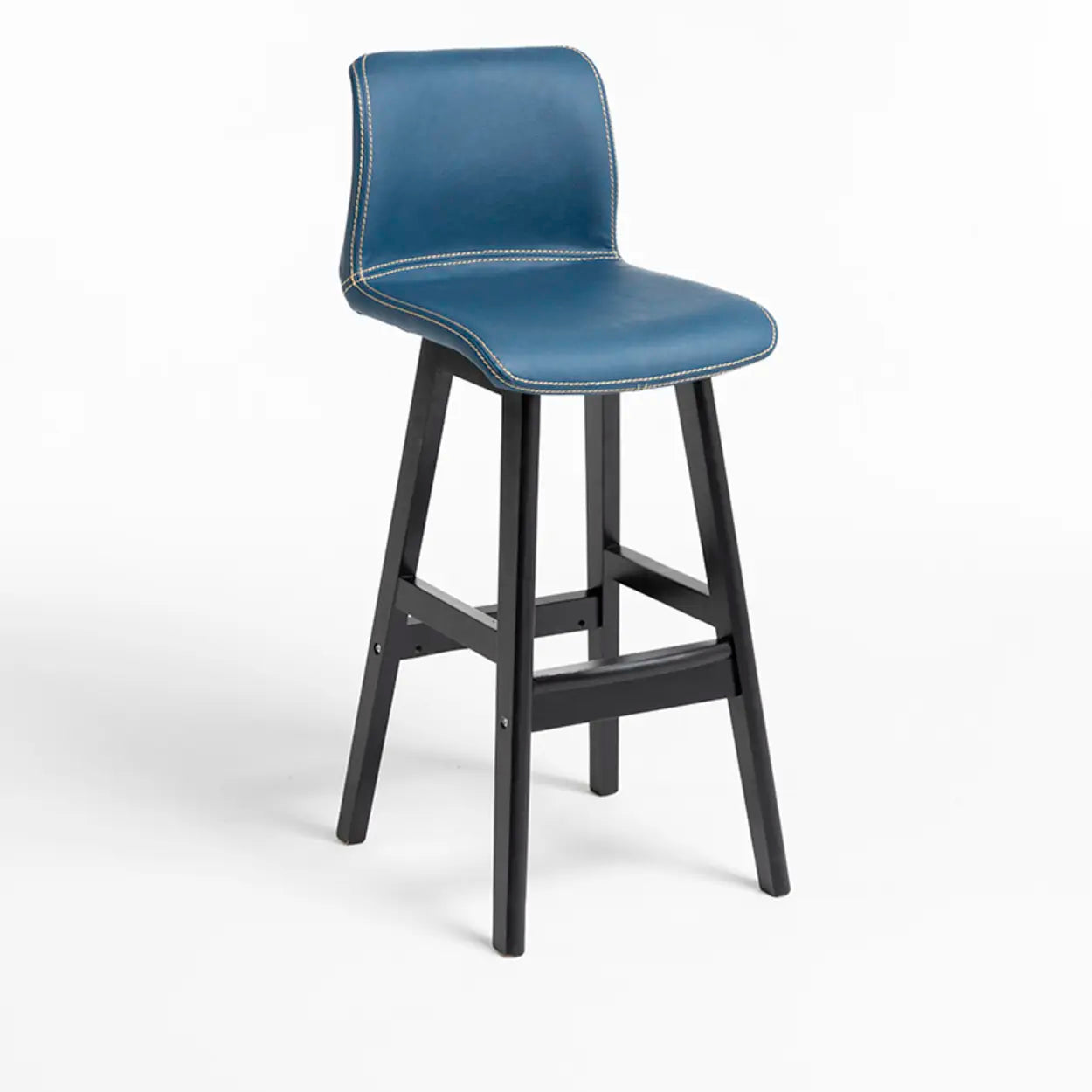 Modern Upholstered Low-Back Bucket Bar Stool — Natural / Black