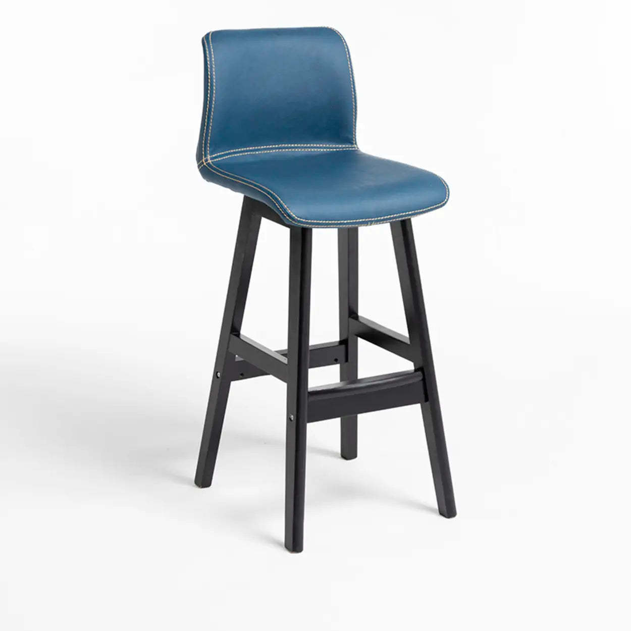 Modern Upholstered Low-Back Bucket Bar Stool — Natural / Black
