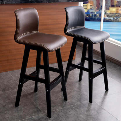 Modern Upholstered Low-Back Bucket Bar Stool — Black / Black