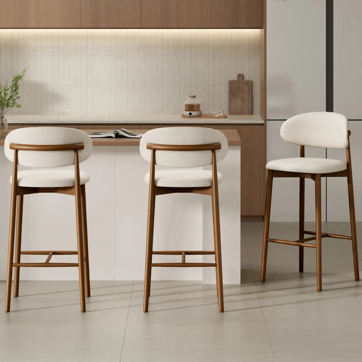 Modern Upholstered Low-Back Counter Bar Chair — Leather / Black