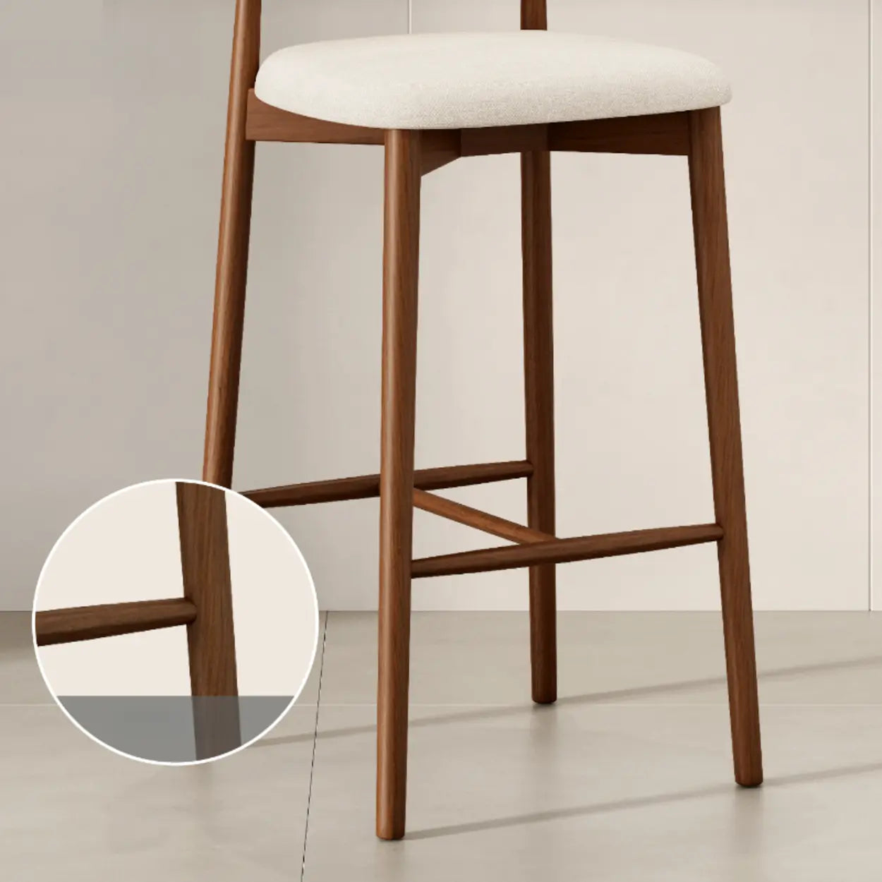 Modern Upholstered Low-Back Counter Bar Chair — Leather / Walnut