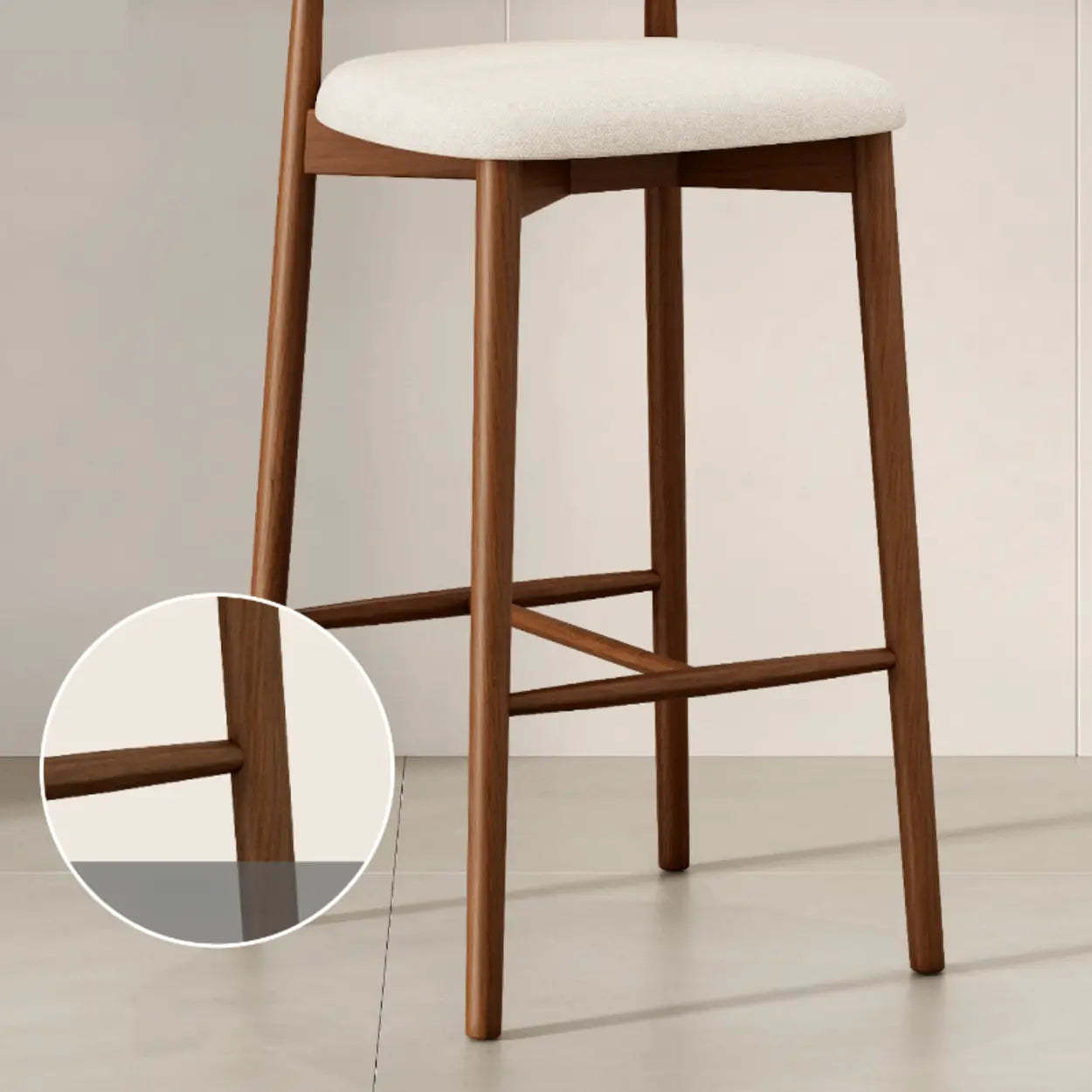 Modern Upholstered Low-Back Counter Bar Chair — Leather / Walnut