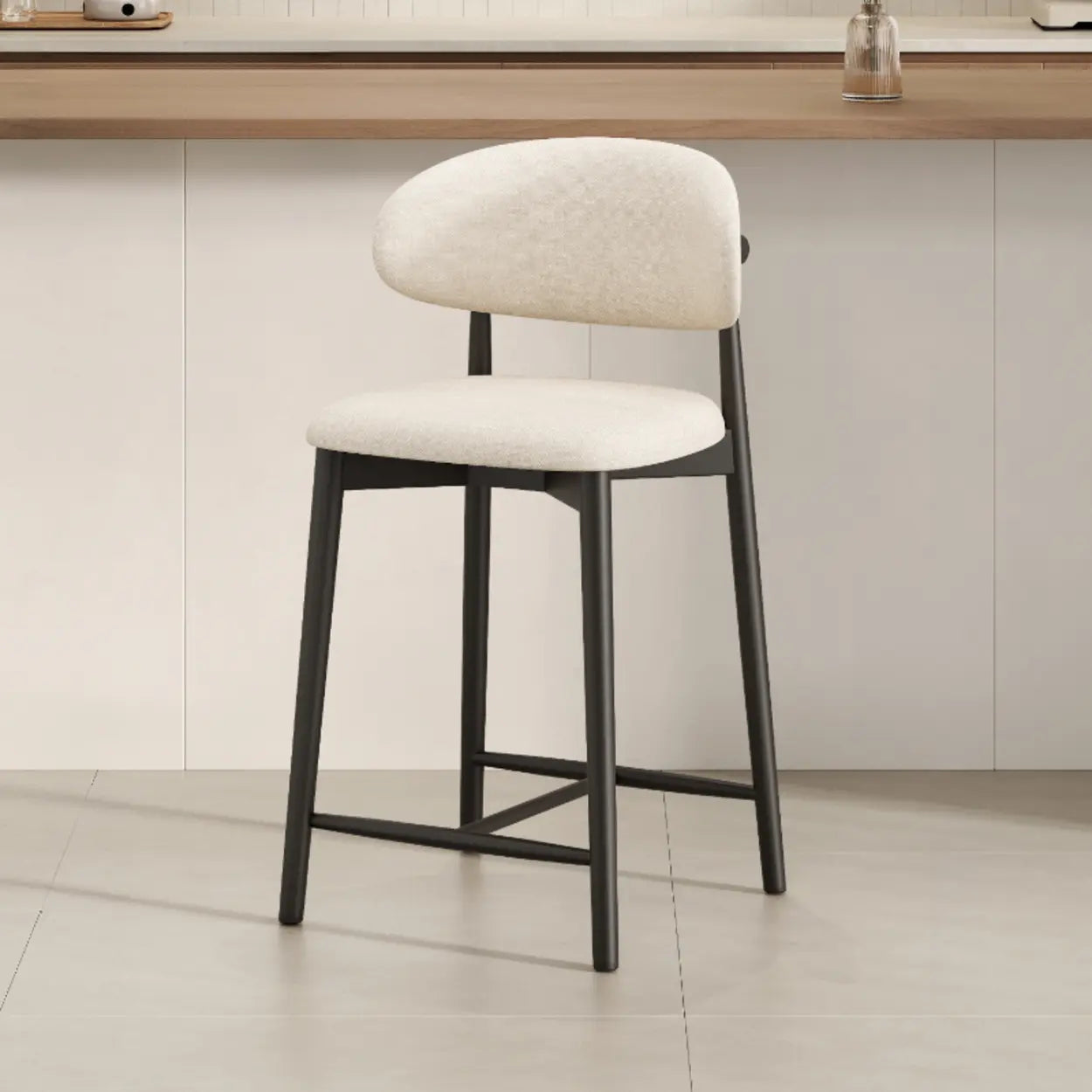 Modern Upholstered Low-Back Counter Bar Chair — Leather / Walnut
