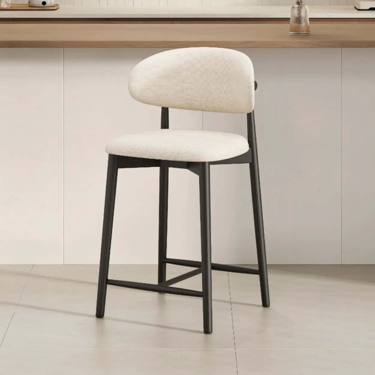 Modern Upholstered Low-Back Counter Bar Chair — Leather / Walnut