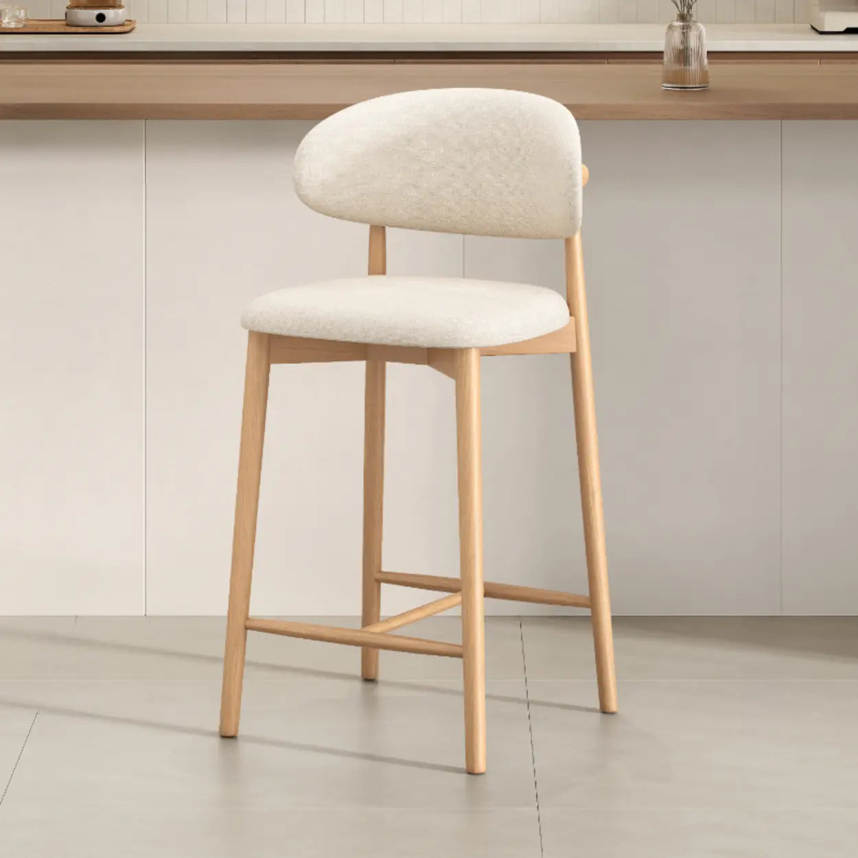 Modern Upholstered Low-Back Counter Bar Chair — Leather / Light Brown