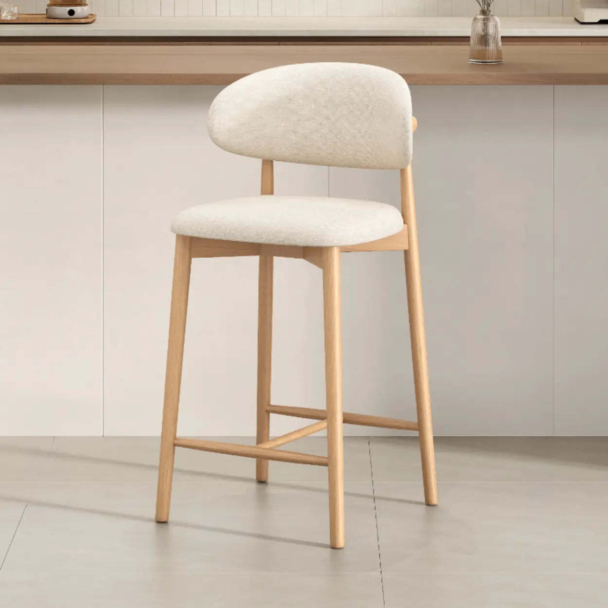 Modern Upholstered Low-Back Counter Bar Chair — Leather / Light Brown