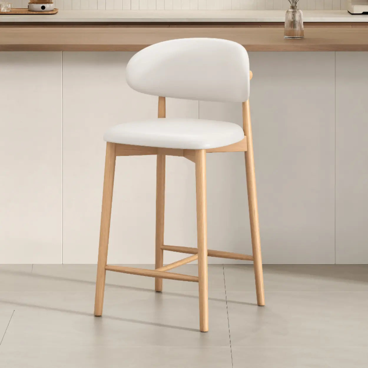 Modern Upholstered Low-Back Counter Bar Chair — Cotton & Linen / Black