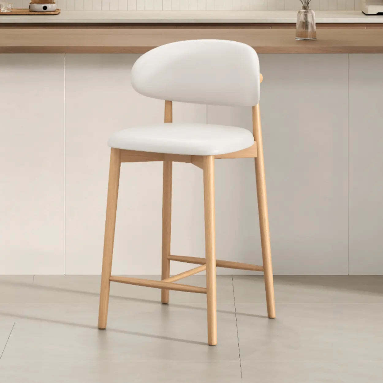 Modern Upholstered Low-Back Counter Bar Chair — Cotton & Linen / Black