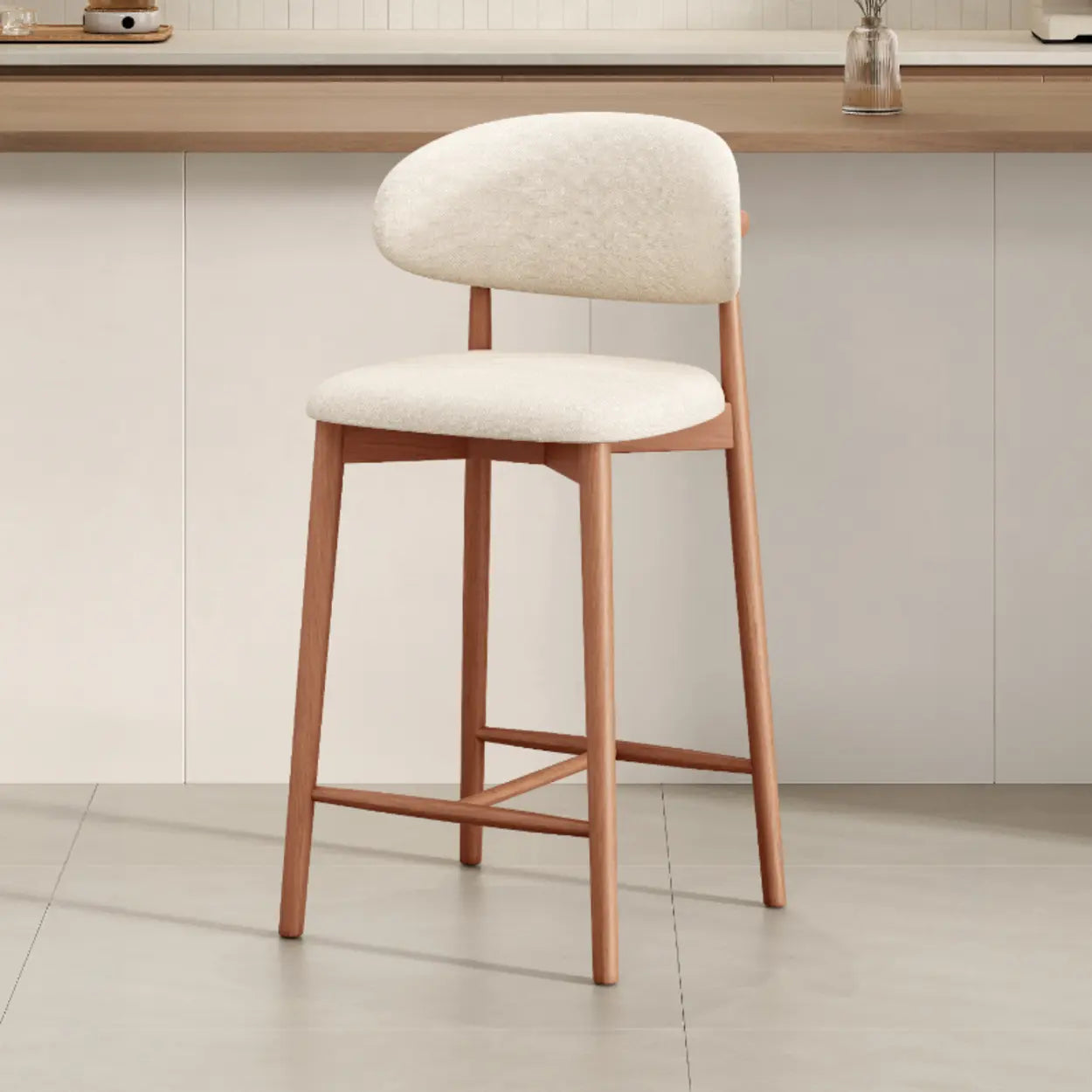 Modern Upholstered Low-Back Counter Bar Chair — Cotton & Linen / Black