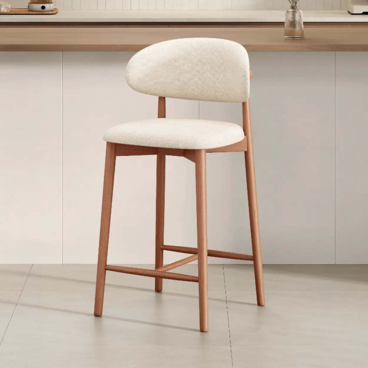 Modern Upholstered Low-Back Counter Bar Chair — Cotton & Linen / Black