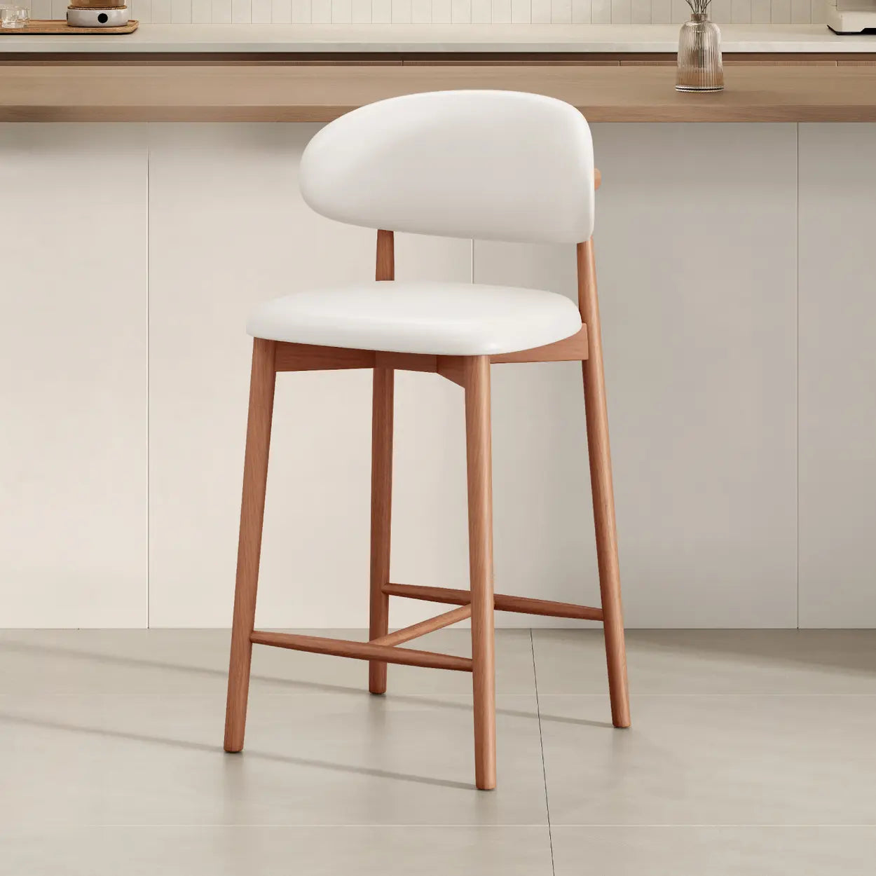 Modern Upholstered Low-Back Counter Bar Chair — Cotton & Linen / Black