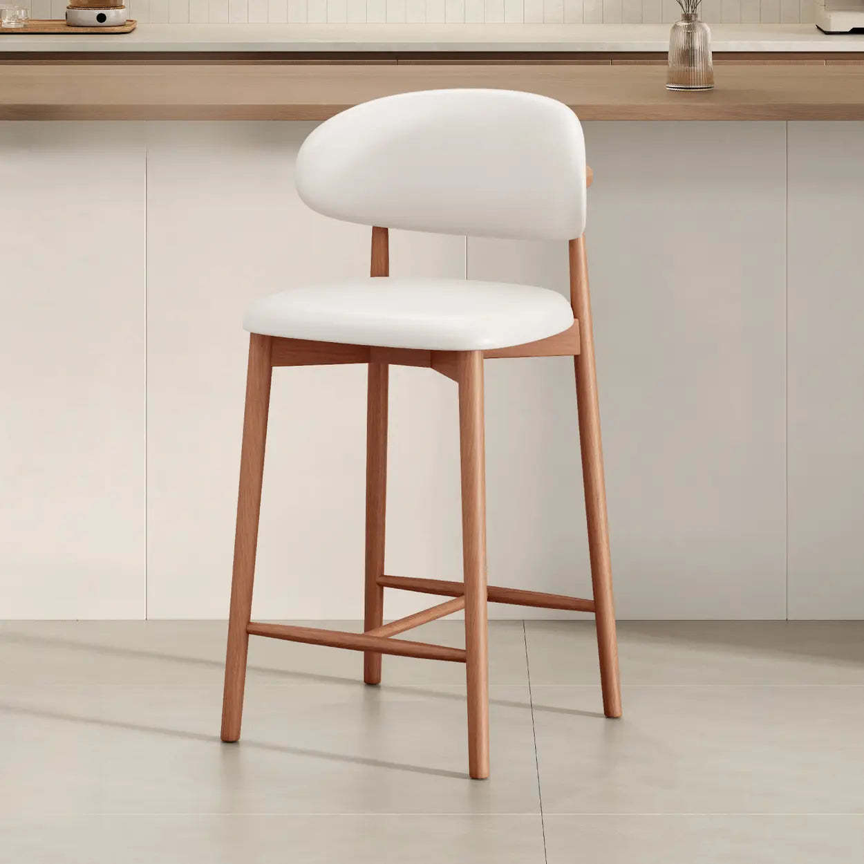 Modern Upholstered Low-Back Counter Bar Chair — Cotton & Linen / Black