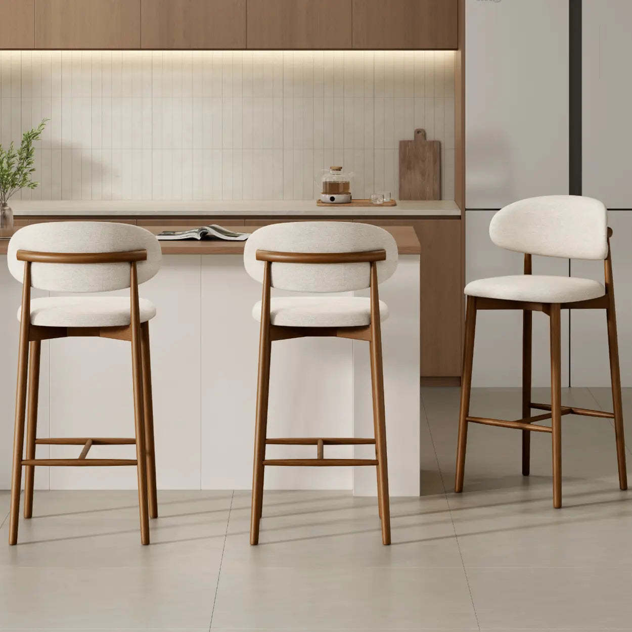 Modern Upholstered Low-Back Counter Bar Chair — Leather / Black