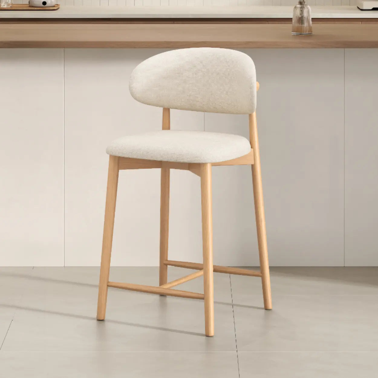Modern Upholstered Low-Back Counter Bar Chair — Leather / Black