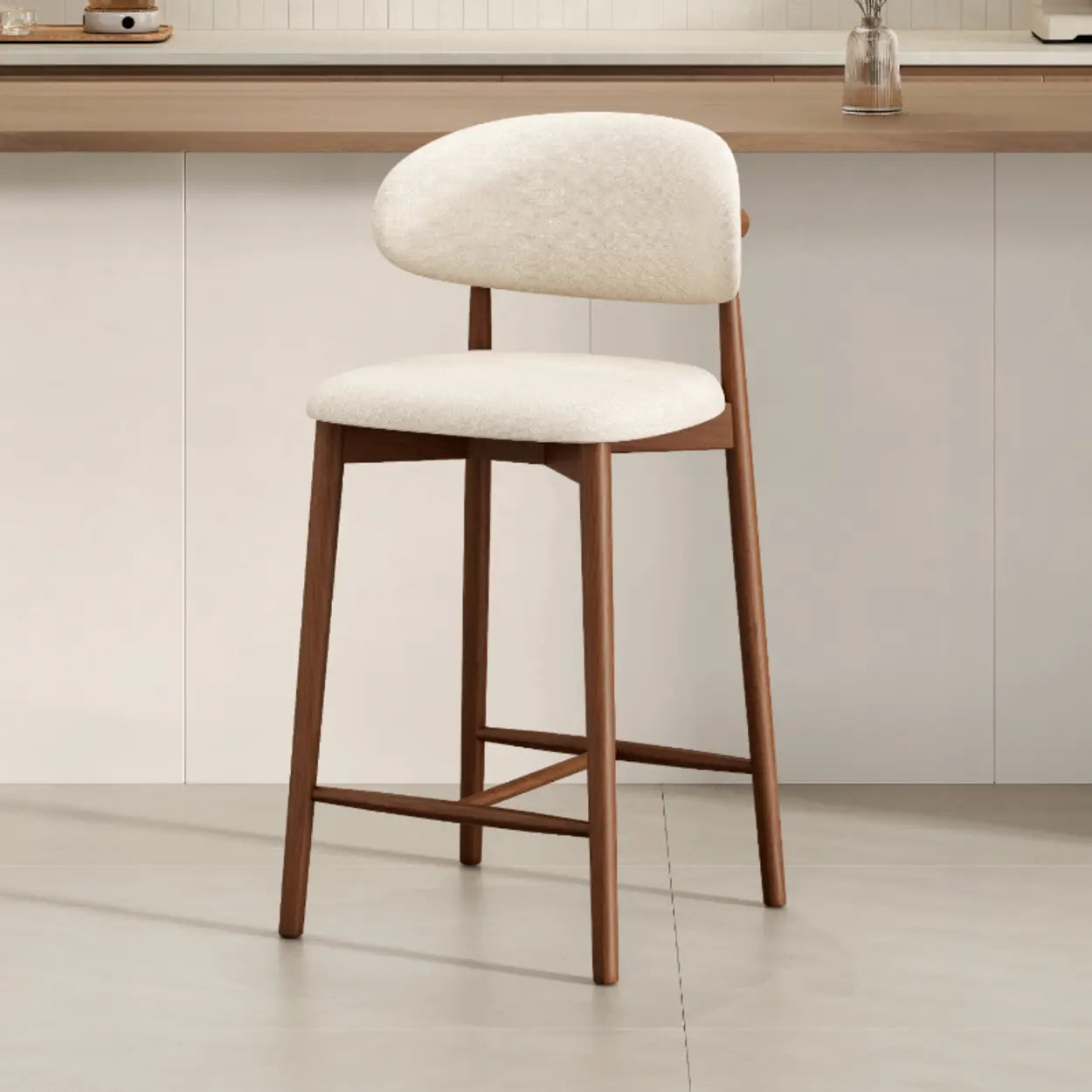 Modern Upholstered Low-Back Counter Bar Chair — Cotton & Linen / Black