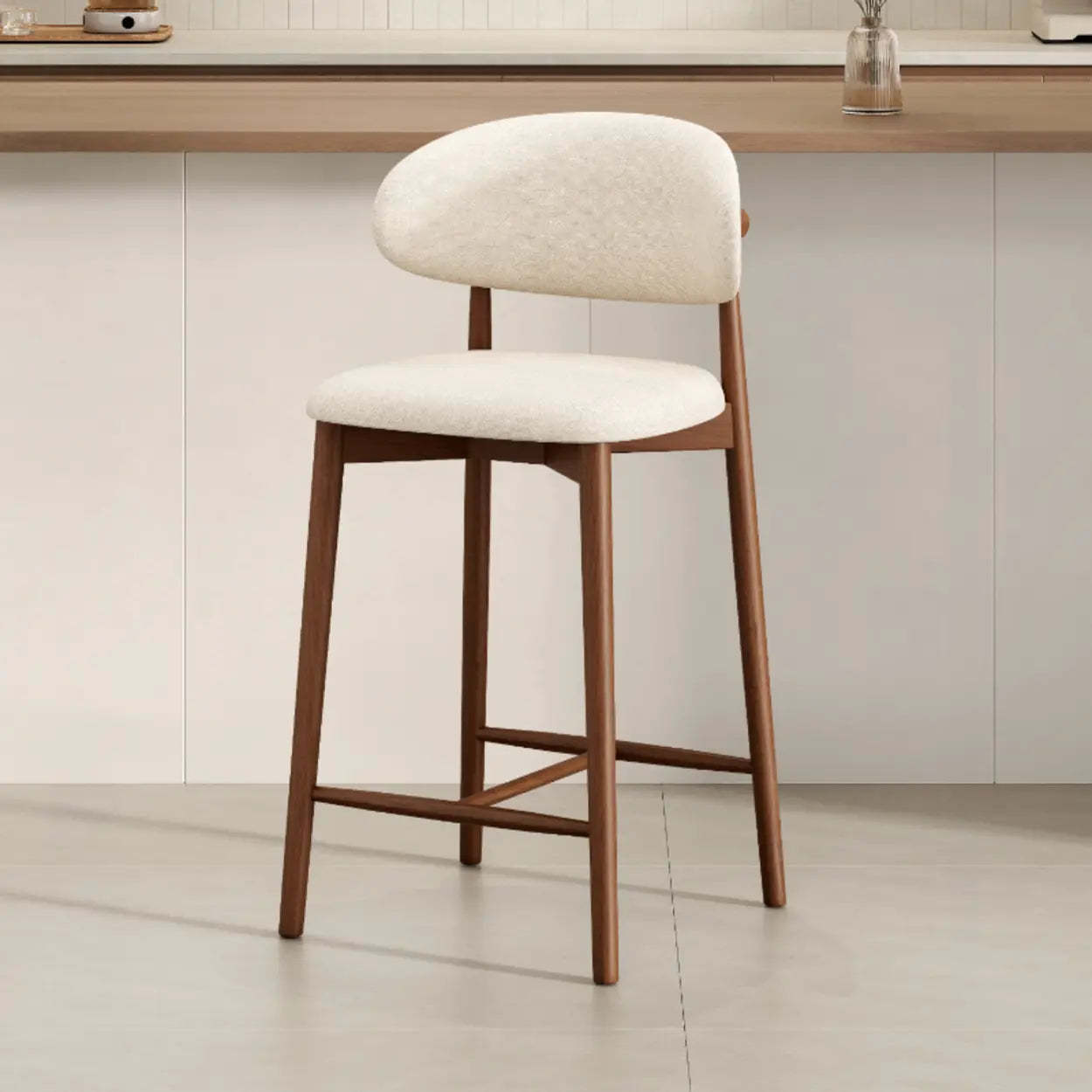 Modern Upholstered Low-Back Counter Bar Chair — Cotton & Linen / Black