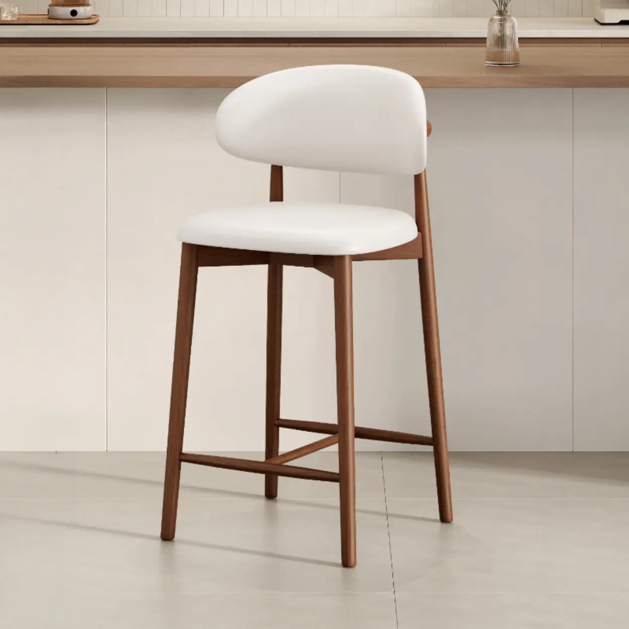 Modern Upholstered Low-Back Counter Bar Chair — Cotton & Linen / Natural