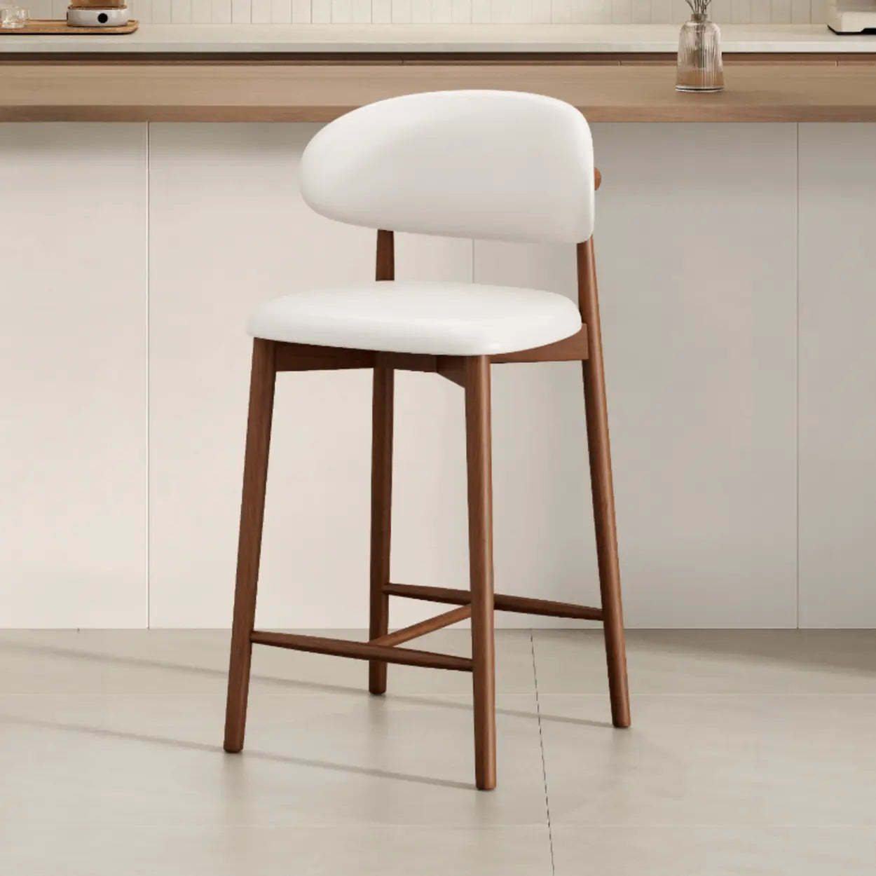 Modern Upholstered Low-Back Counter Bar Chair — Cotton & Linen / Natural