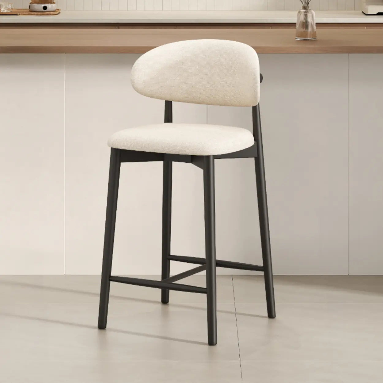 Modern Upholstered Low-Back Counter Bar Chair — Cotton & Linen / Natural