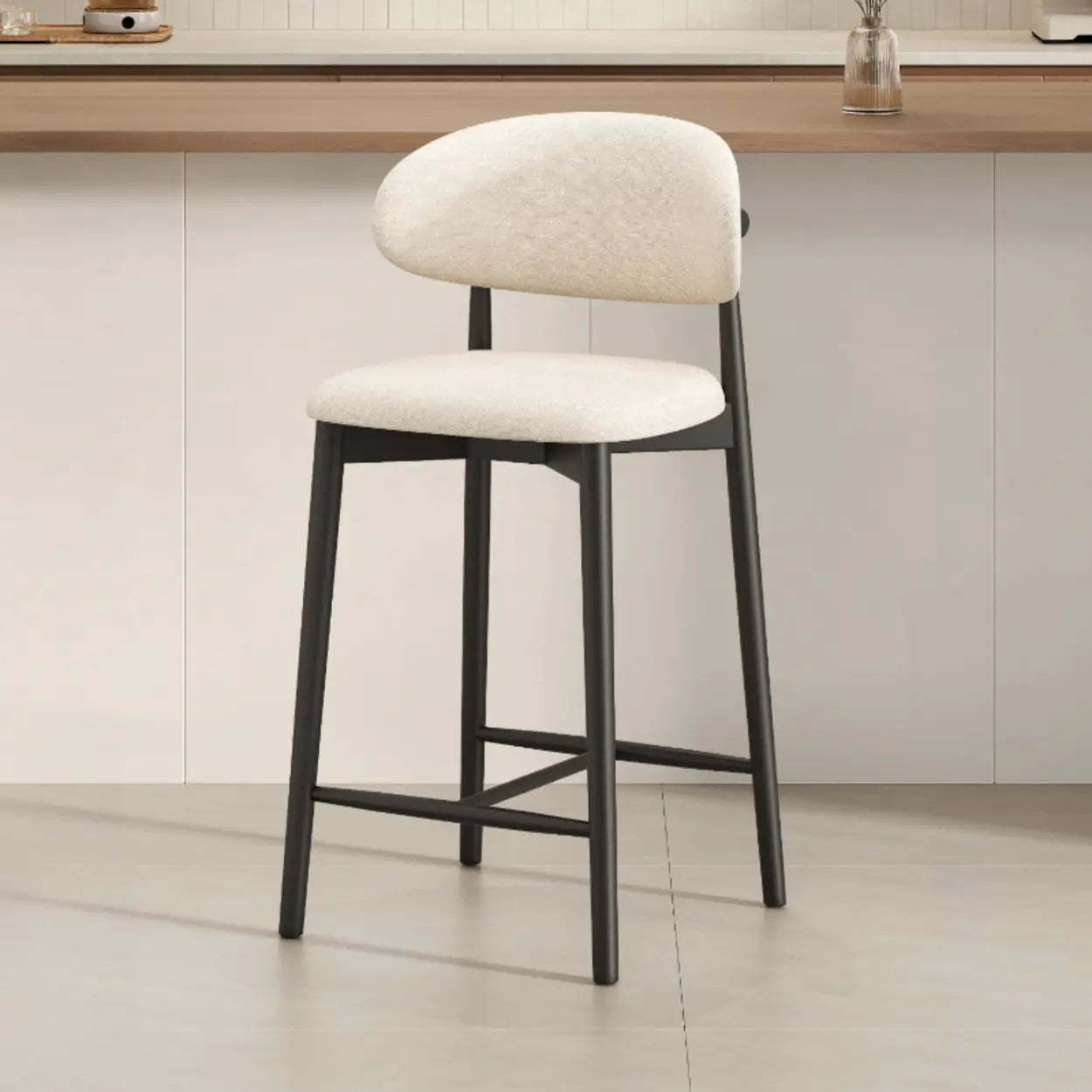 Modern Upholstered Low-Back Counter Bar Chair — Cotton & Linen / Natural