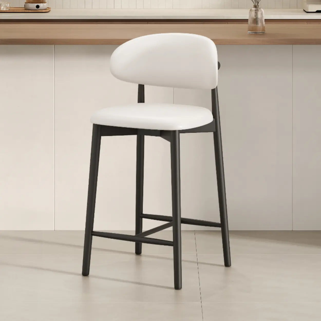 Modern Upholstered Low-Back Counter Bar Chair — Cotton & Linen / Natural