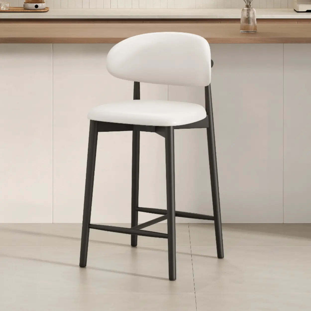 Modern Upholstered Low-Back Counter Bar Chair — Cotton & Linen / Natural