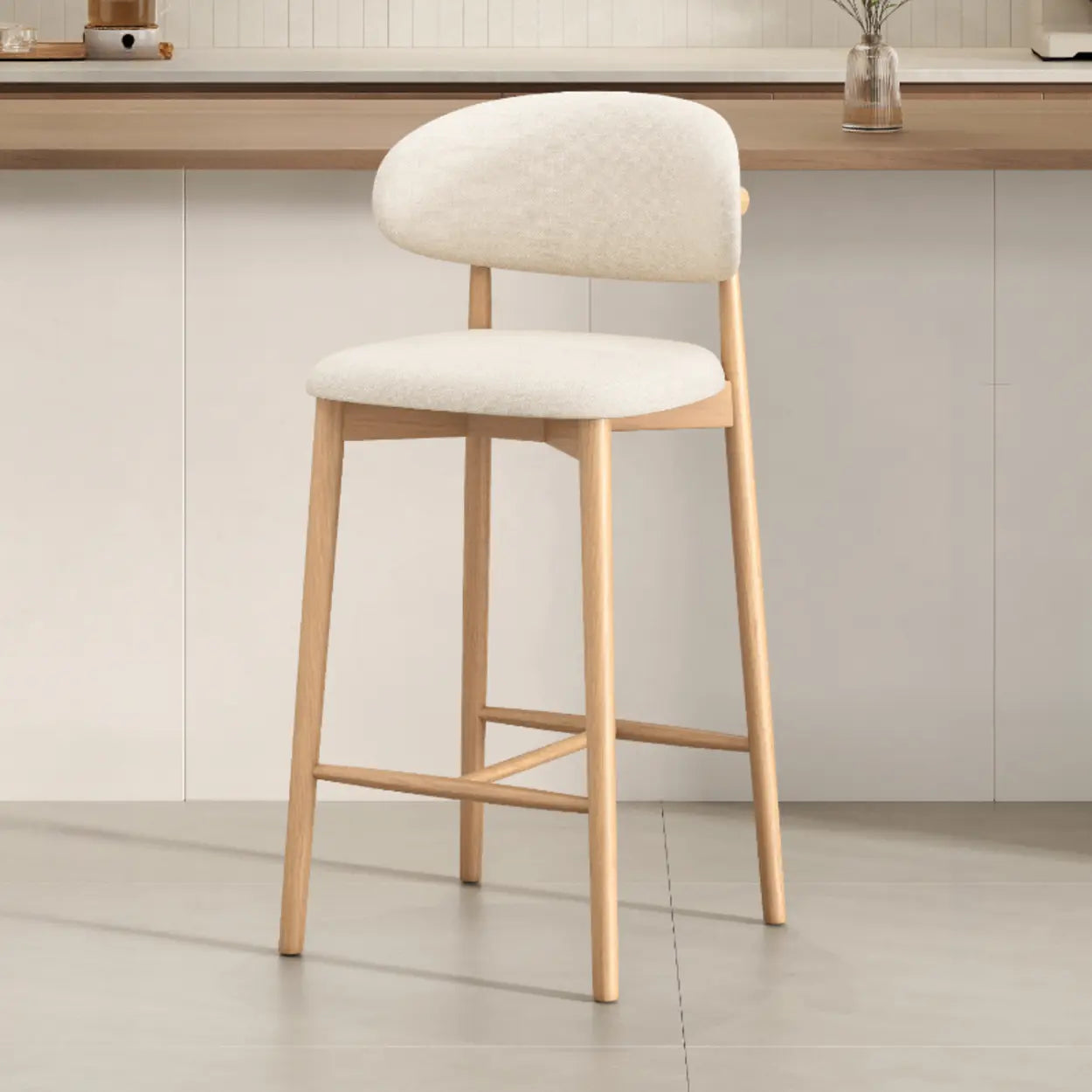 Modern Upholstered Low-Back Counter Bar Chair — Cotton & Linen / Natural