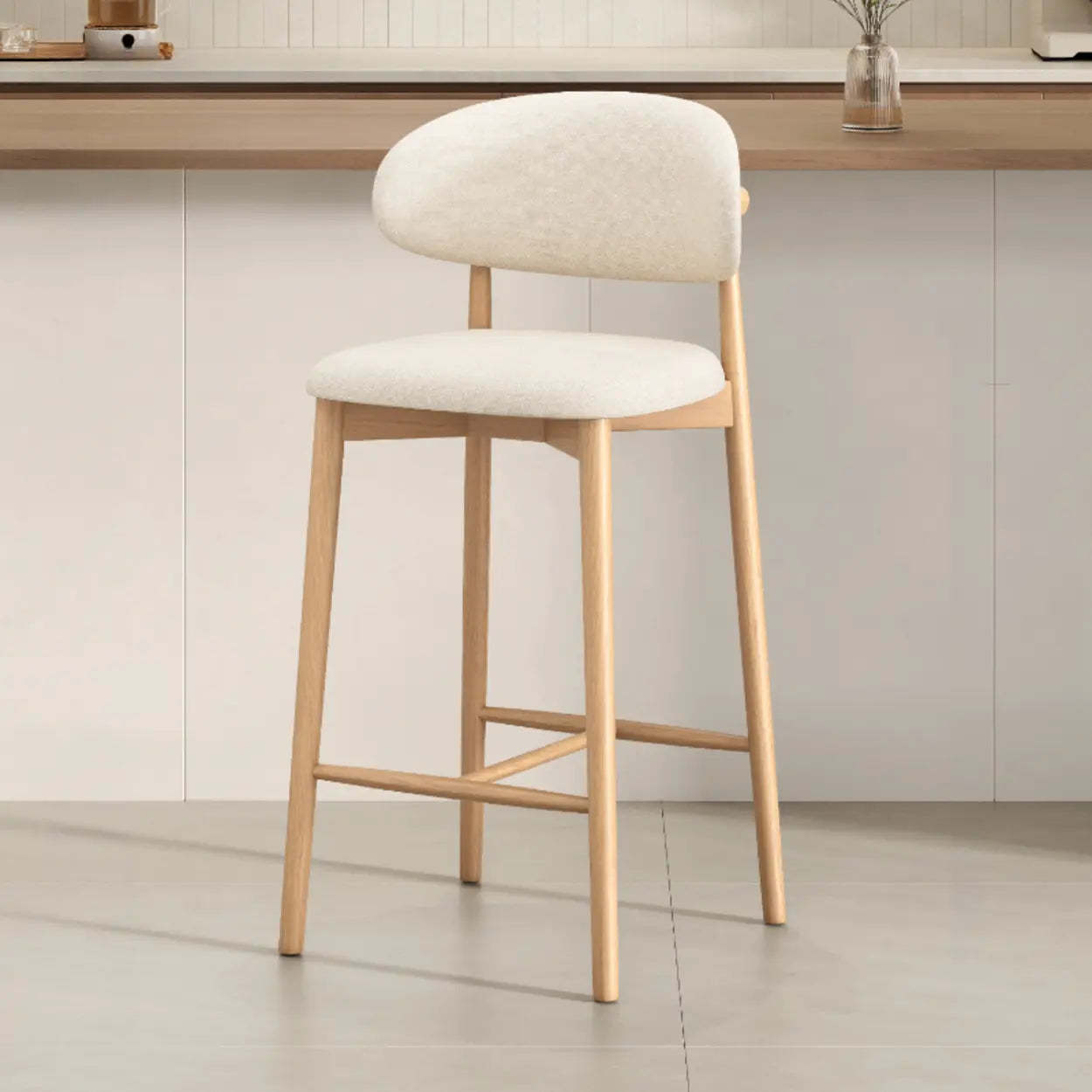 Modern Upholstered Low-Back Counter Bar Chair — Cotton & Linen / Natural