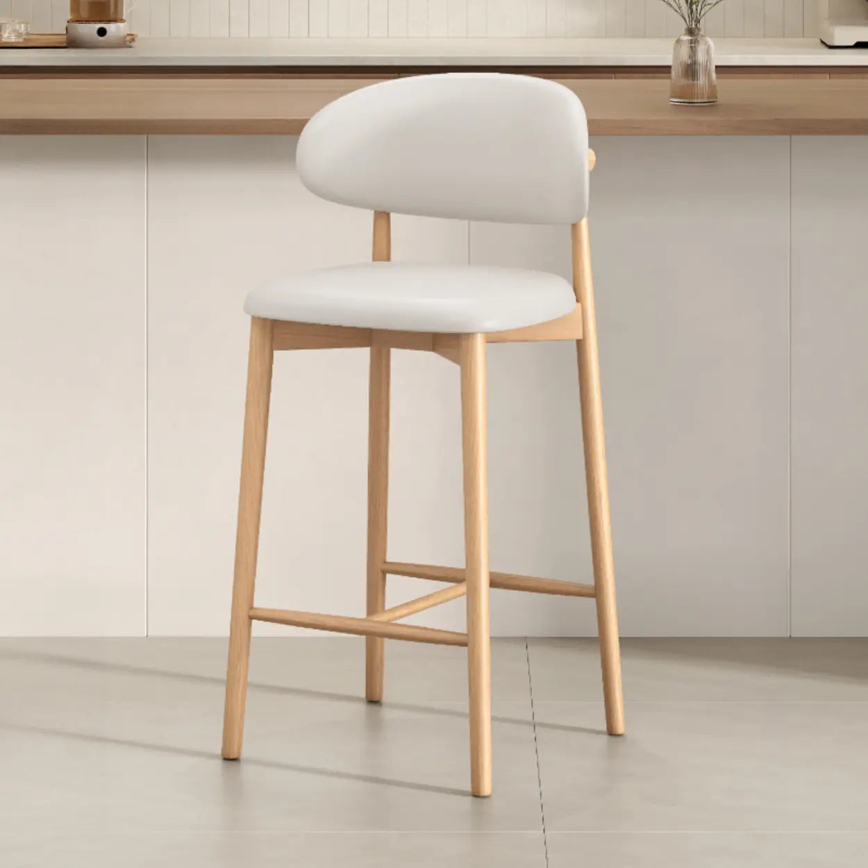Modern Upholstered Low-Back Counter Bar Chair — Cotton & Linen / Walnut