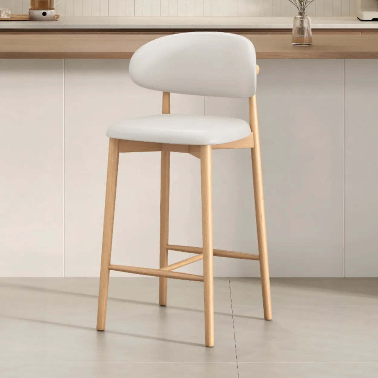 Modern Upholstered Low-Back Counter Bar Chair — Cotton & Linen / Walnut