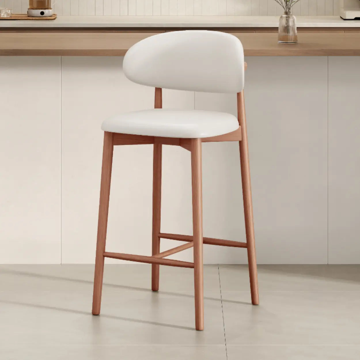 Modern Upholstered Low-Back Counter Bar Chair — Cotton & Linen / Walnut