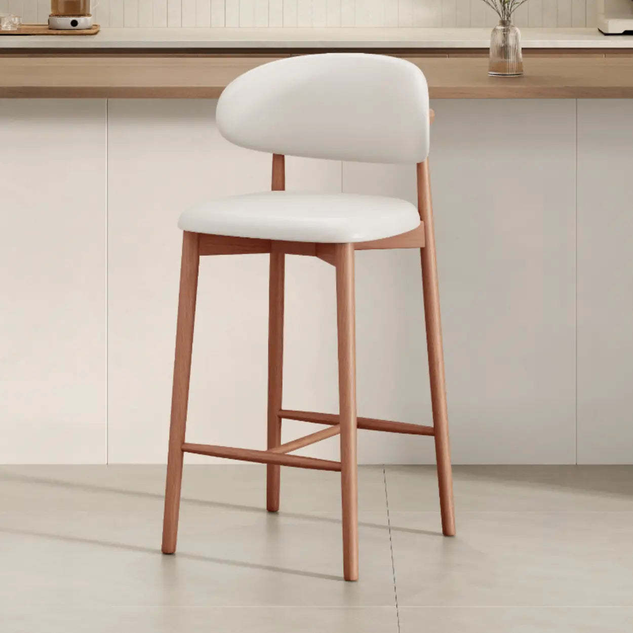 Modern Upholstered Low-Back Counter Bar Chair — Cotton & Linen / Walnut