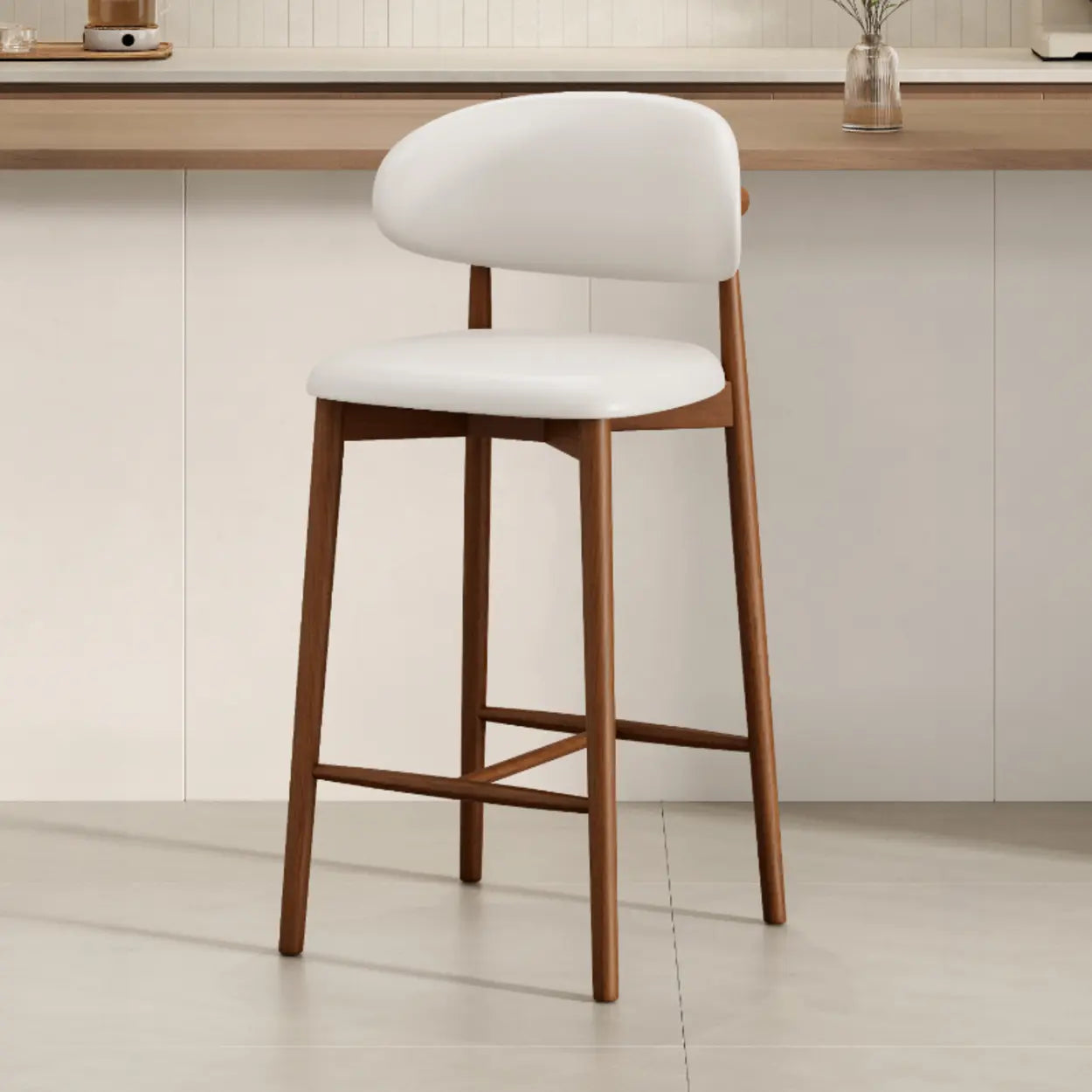 Modern Upholstered Low-Back Counter Bar Chair — Cotton & Linen / Light Brown