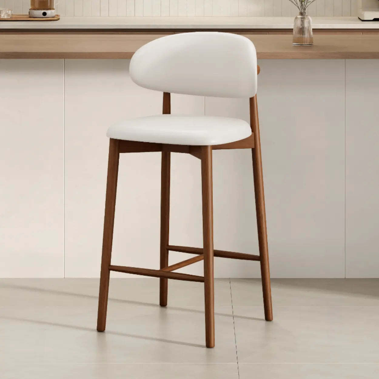 Modern Upholstered Low-Back Counter Bar Chair — Cotton & Linen / Light Brown