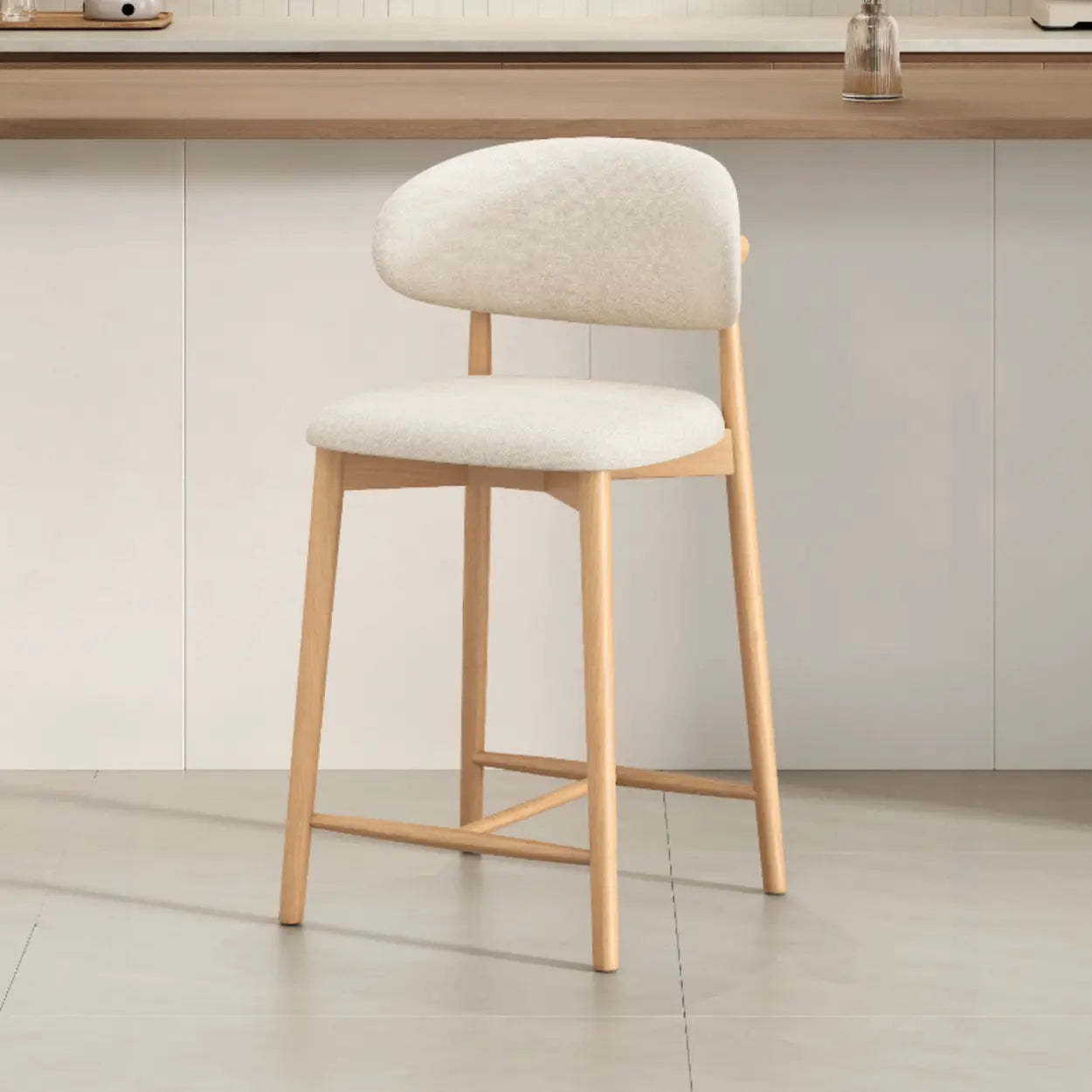Modern Upholstered Low-Back Counter Bar Chair — Leather / Black