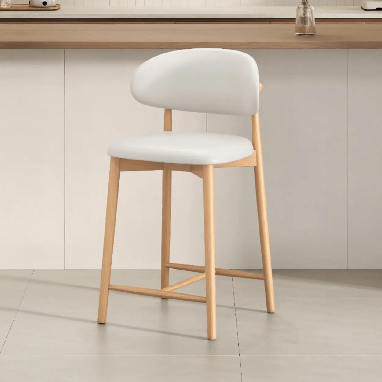 Modern Upholstered Low-Back Counter Bar Chair — Leather / Black