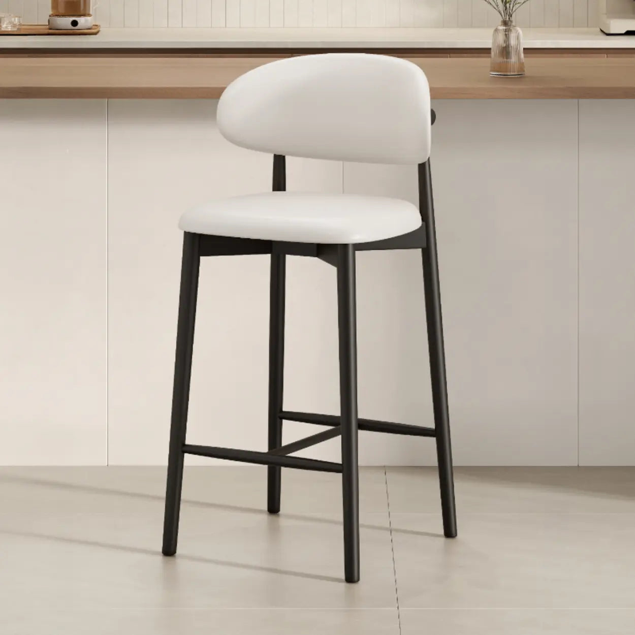 Modern Upholstered Low-Back Counter Bar Chair — Cotton & Linen / Light Brown