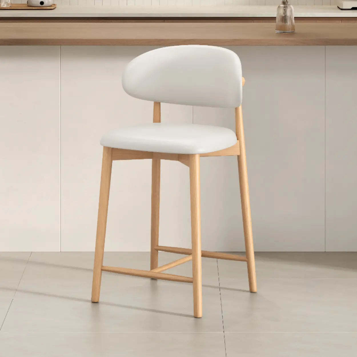 Modern Upholstered Low-Back Counter Bar Chair — Leather / Black