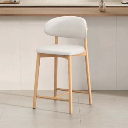 Modern Upholstered Low-Back Counter Bar Chair — Leather / Black