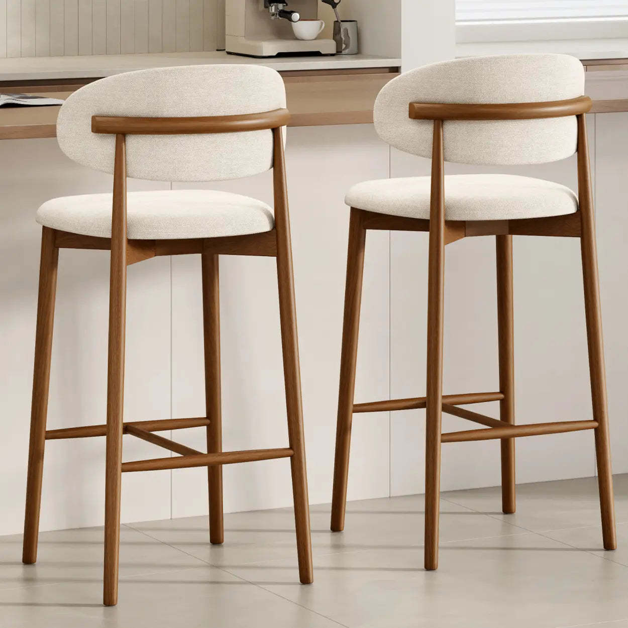 Modern Upholstered Low-Back Counter Bar Chair — Leather / Black