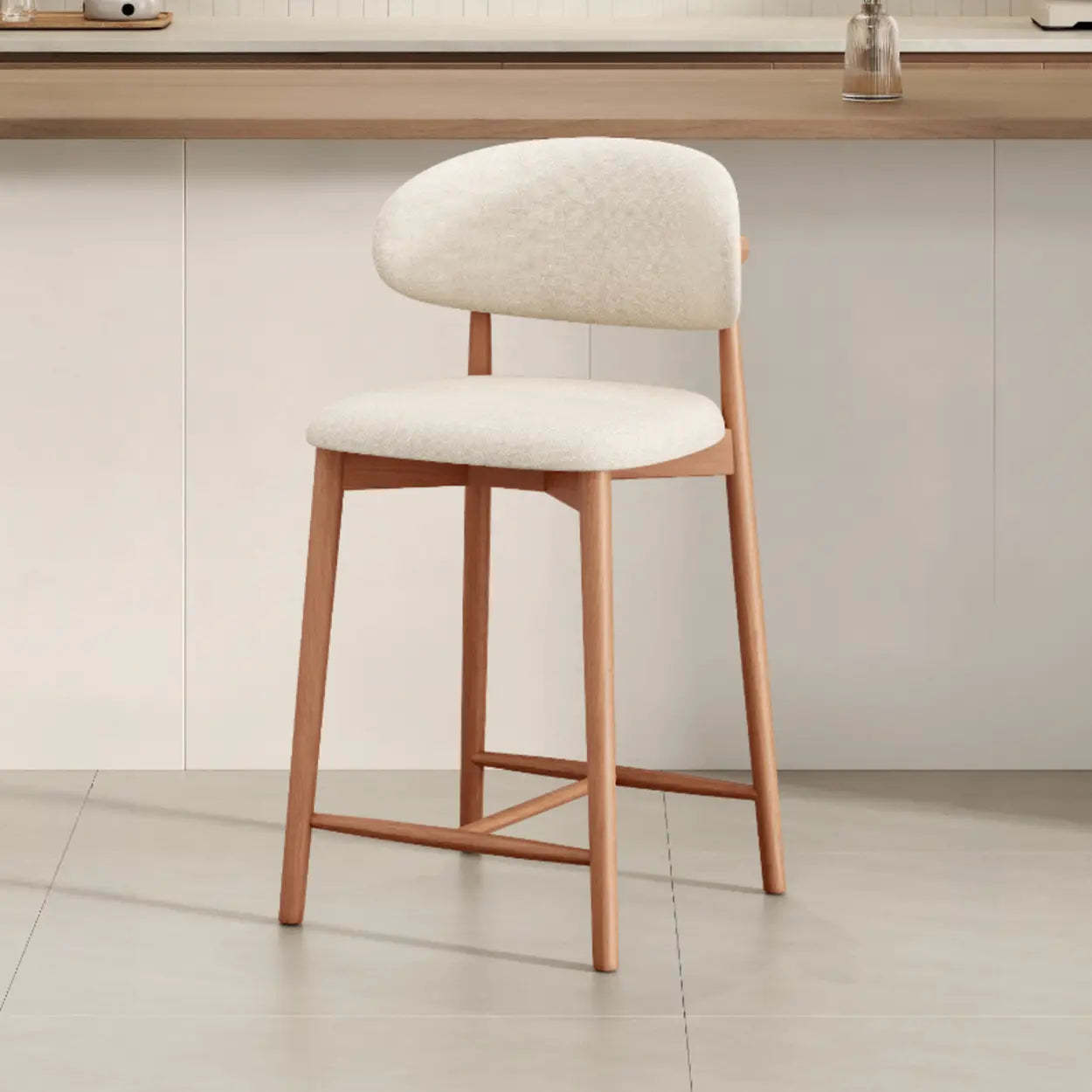 Modern Upholstered Low-Back Counter Bar Chair — Leather / Natural